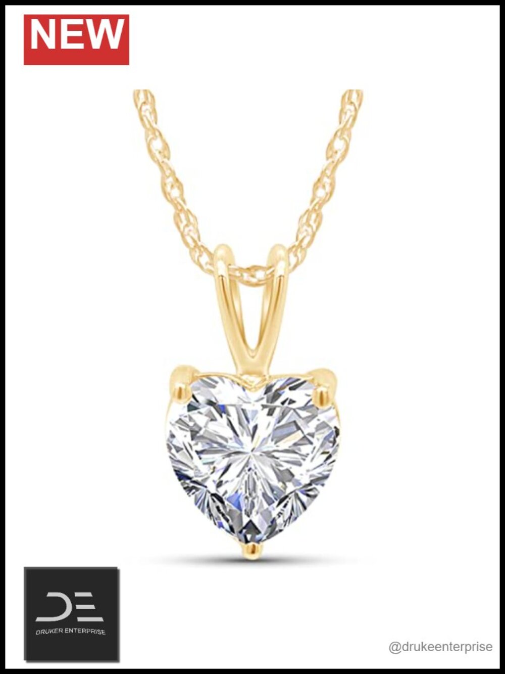14k Yellow Gold Plated Sterling Silver Heart Moissanite Pendant Necklace